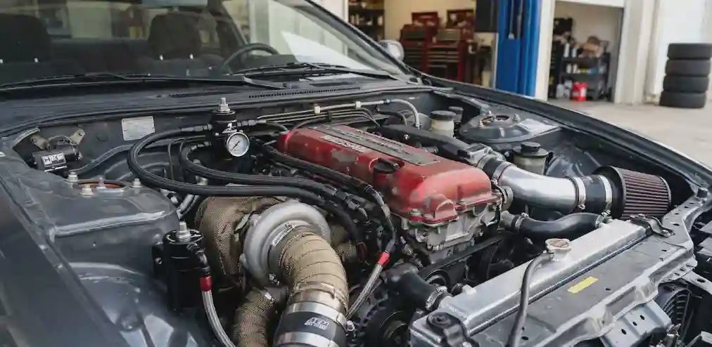 Properly built street turbo system with fuel upgrades and heat shielding engine bay with aftermarket turbo and upgraded fuel system components installed