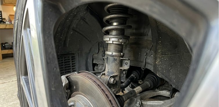 Matched coilover suspension installed on a daily driven street car properly installed adjustable coilover suspension on a street car with realistic ride height
